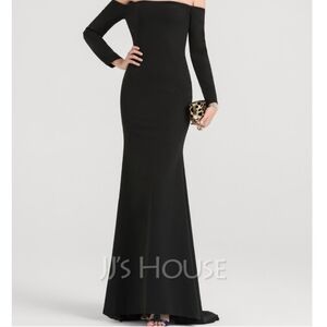 JJs House Black Off-Shoulder Long Sleeve Fishtail Gown NWT Sz 6